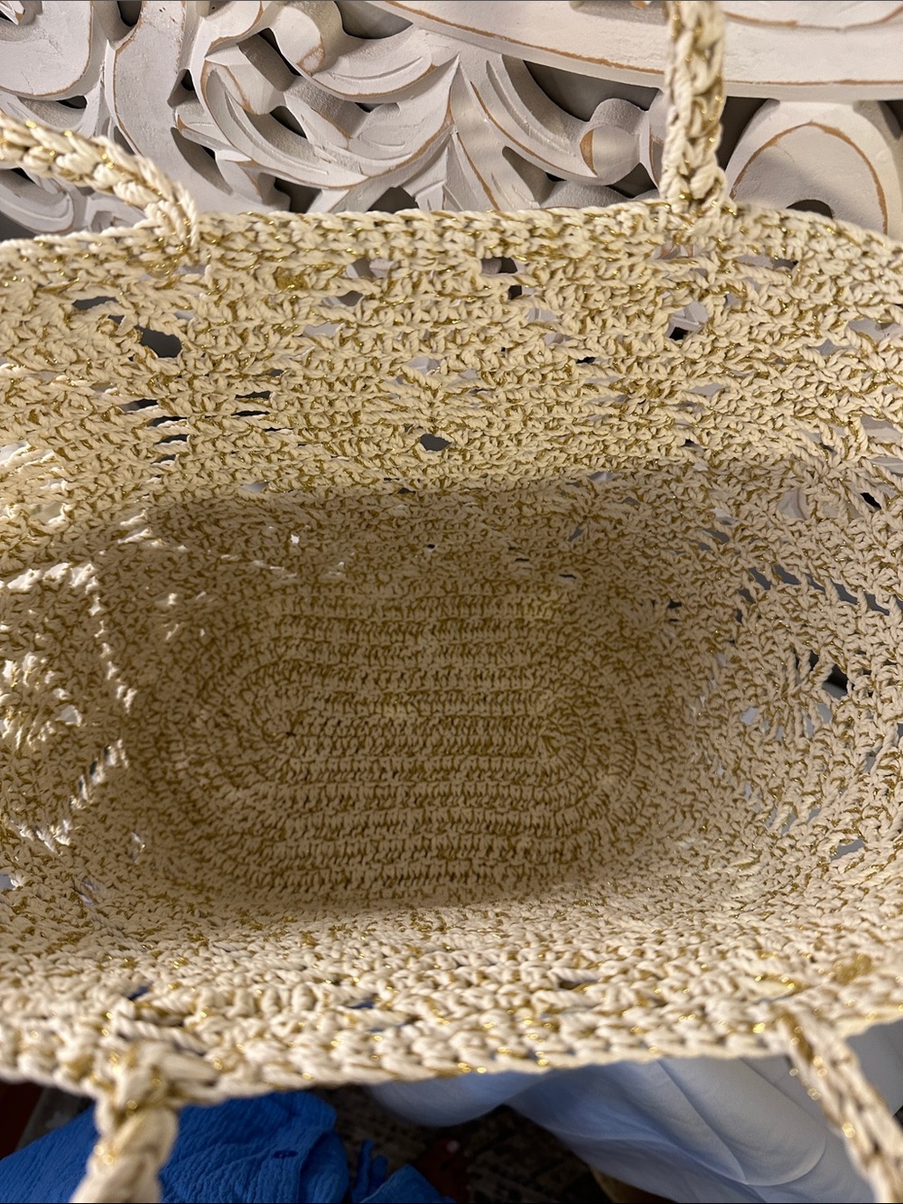 Mia & Tess Crocheted Straw Tote Bag in Beige-Cream - Picture 3 of 7
